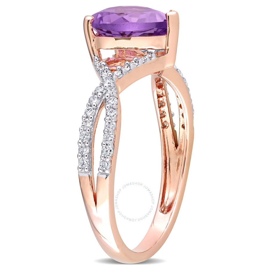 Amour 1 1/2 Ct Tgw Heart Amethyst And 1/5 Ct Tdw Diamond Infinity Ring In 14k Rose Gold In Pink