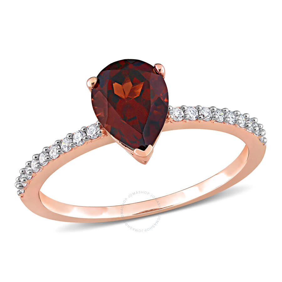 Shop Amour 1 1/3 Ct Tgw Pear Shape Garnet And 1/7 Ct Tdw Diamond Ring In 14k Rose Gold In Pink