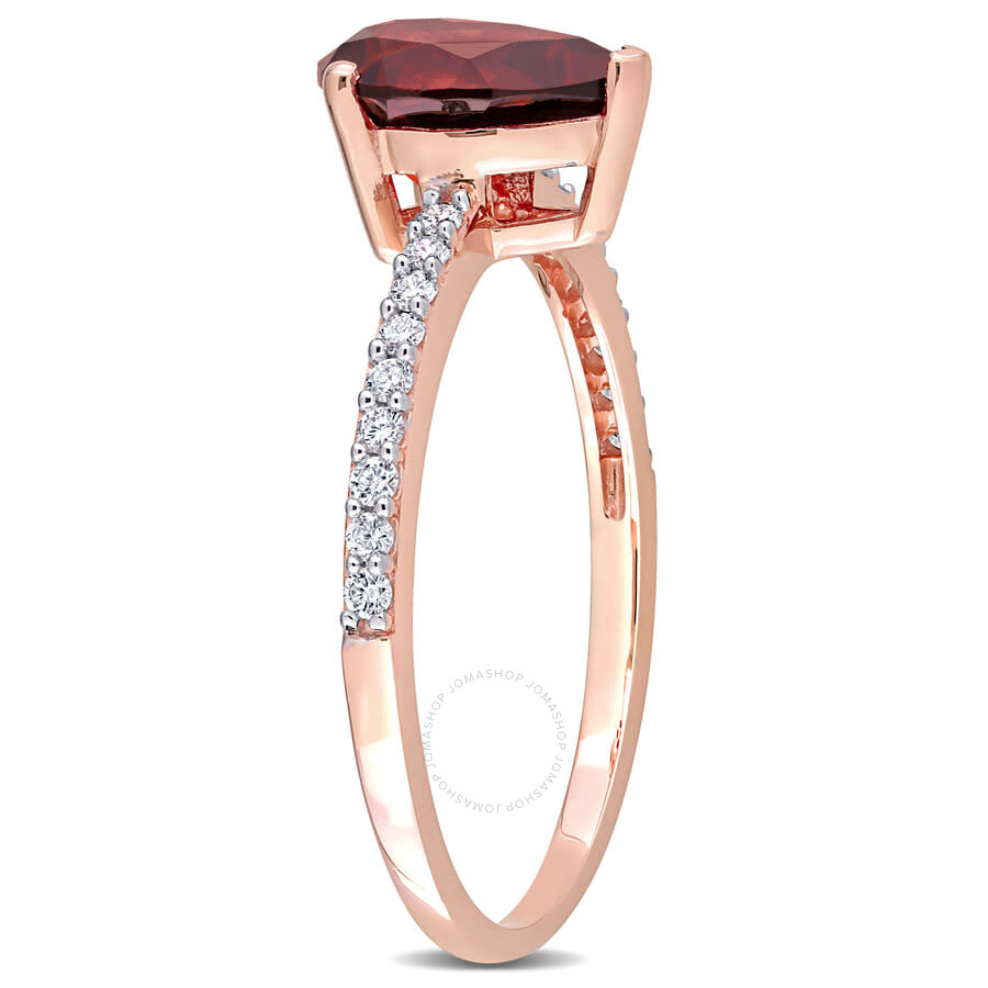 Shop Amour 1 1/3 Ct Tgw Pear Shape Garnet And 1/7 Ct Tdw Diamond Ring In 14k Rose Gold In Pink