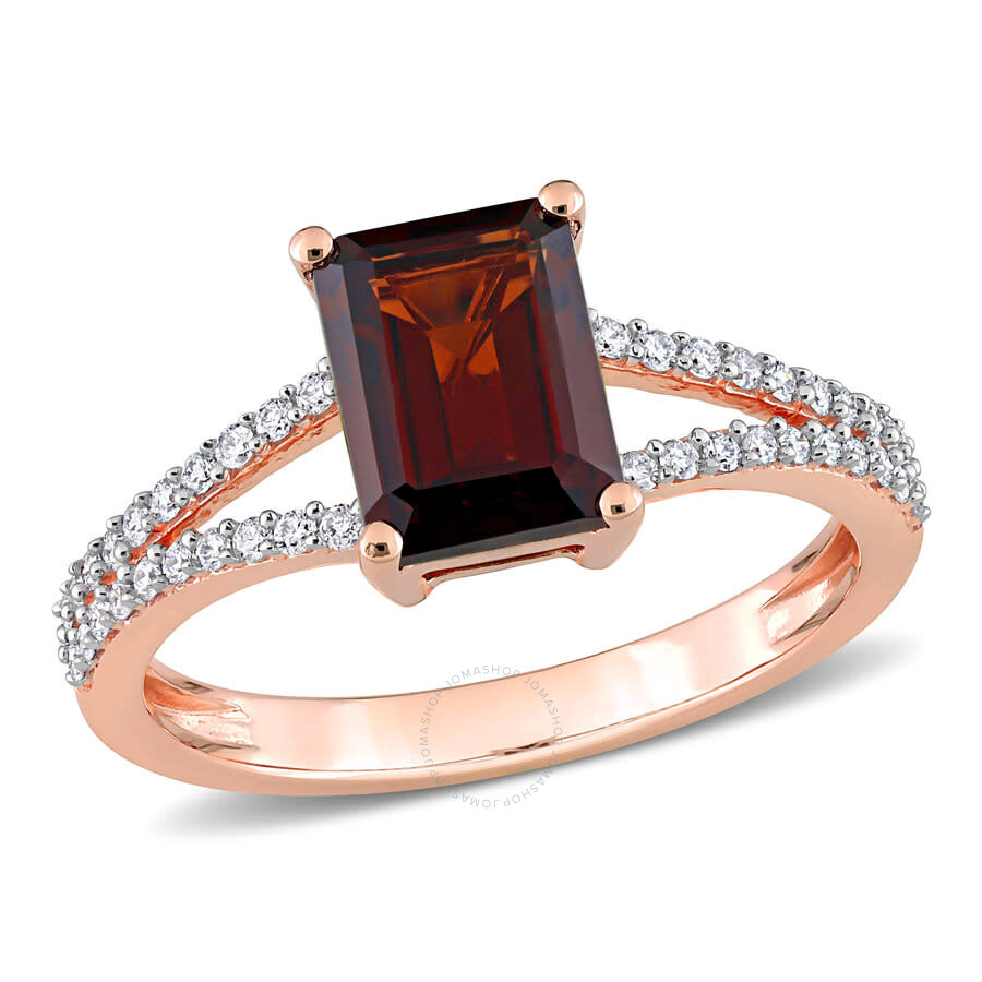 Shop Amour 2 1/8 Ct Tgw Octagon Garnet And 1/5 Ct Tdw Diamond Split Shank Ring In 14k Rose Gold In Pink