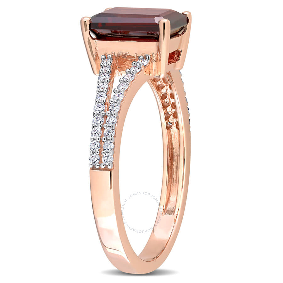 Shop Amour 2 1/8 Ct Tgw Octagon Garnet And 1/5 Ct Tdw Diamond Split Shank Ring In 14k Rose Gold In Pink