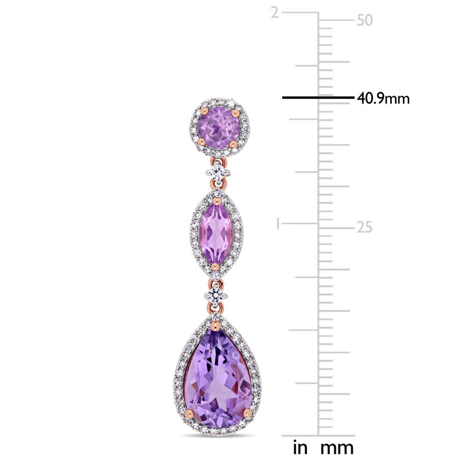 Amour 8 Ct Tgw Amethyst Rose De France White Sapphire And 5/8 Ct Tw Diamond Geometric Teardrop Dangl In Pink