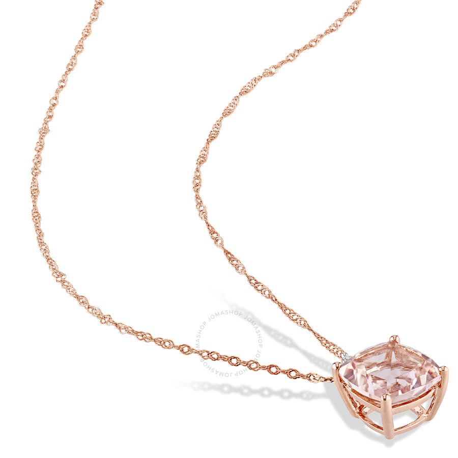 Amour Cushion-cut Morganite And Diamond Accent Drop Necklace In 14k Rose Gold In Pink