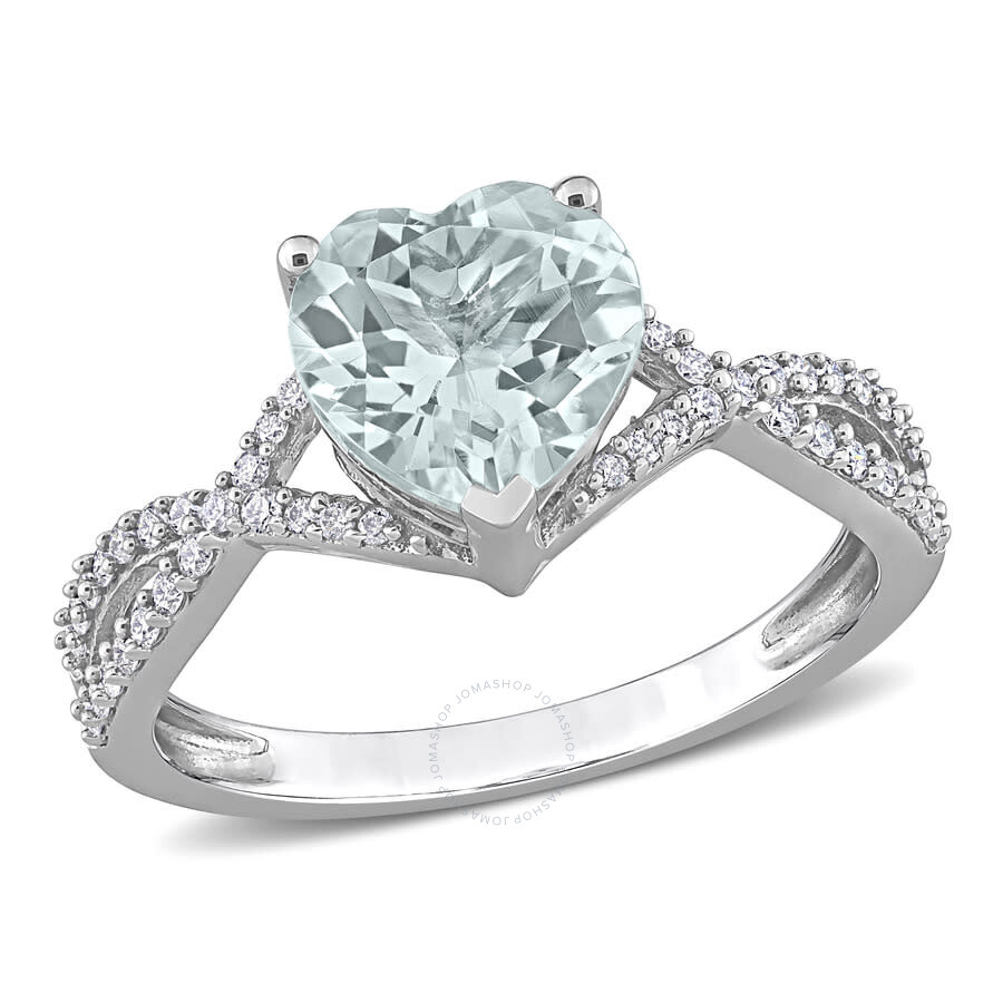 Amour 1 1/2 Ct Tgw Heart Aquamarine 1/5 Ct Tdw Diamond Infinity Ring In 14k White Gold In White