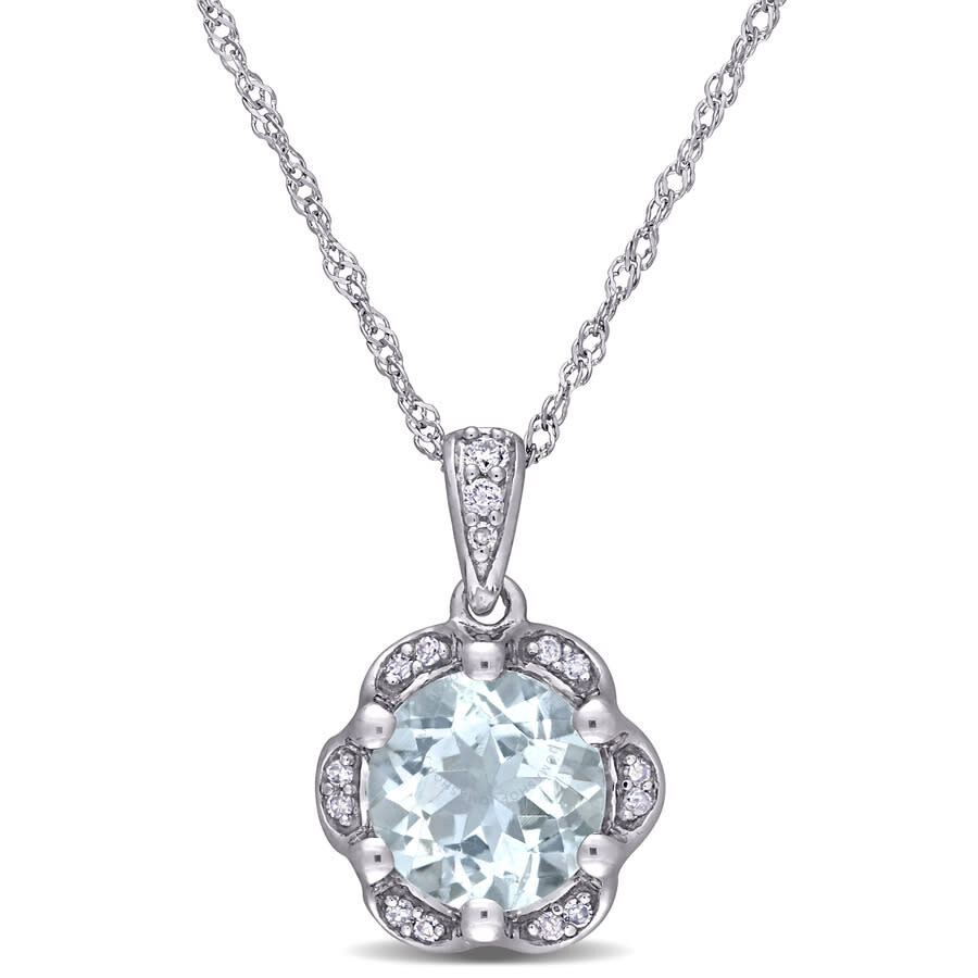 Shop Amour 1 1/7 Ct Tgw Aquamarine And Diamond Accent Flower Necklace In 14k White Gold