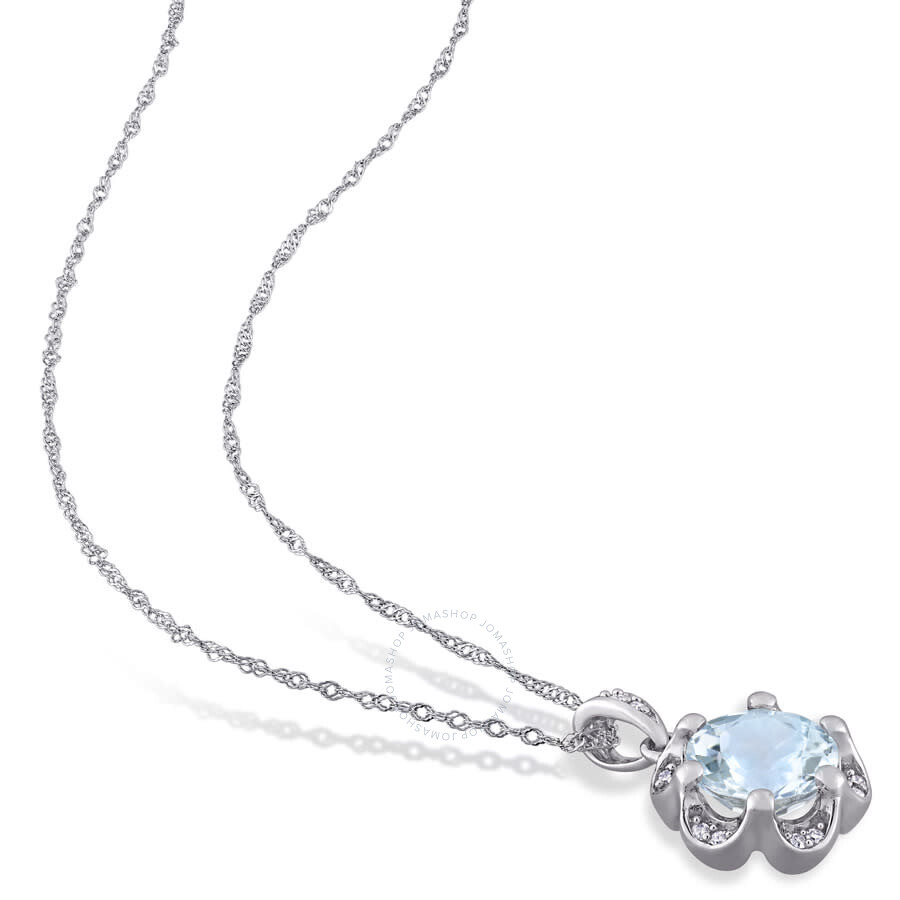 Shop Amour 1 1/7 Ct Tgw Aquamarine And Diamond Accent Flower Necklace In 14k White Gold