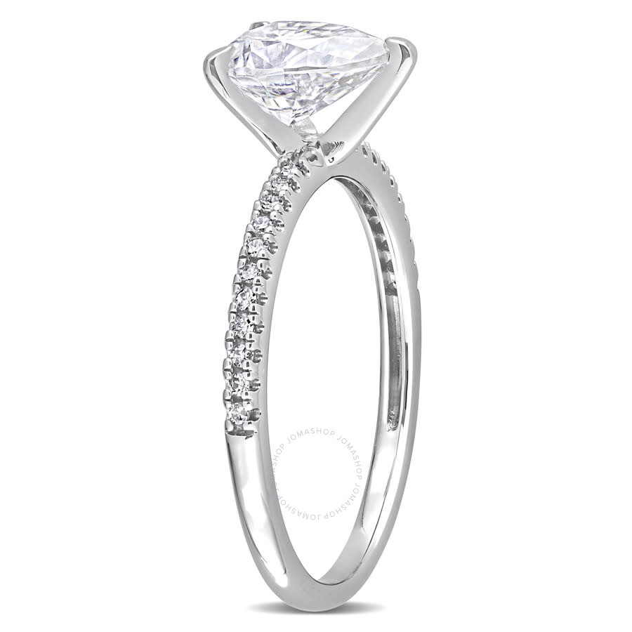 Amour 1 1/4 Ct Dew Pear Shape Created Moissanite And 1/10 Ct Tw Diamond Engagement Ring In 14k White In White