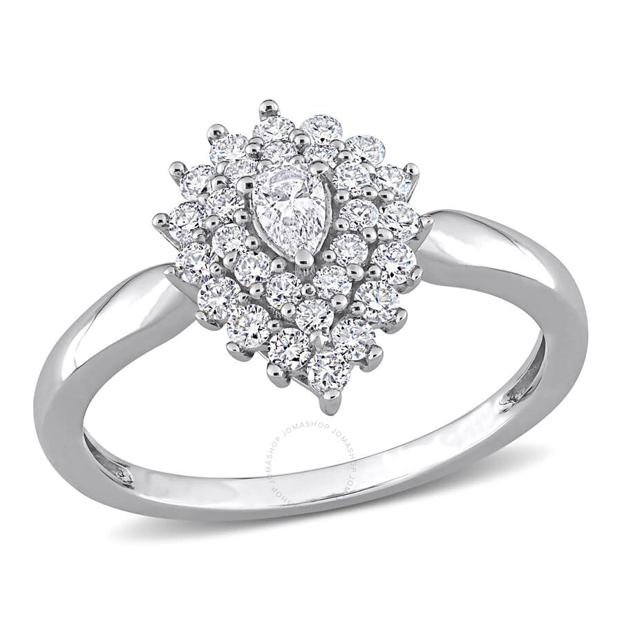 Amour 1/2 Ct Tw Pear And Round Diamond Graduated Halo Engagement Ring In 14k White Gold In White