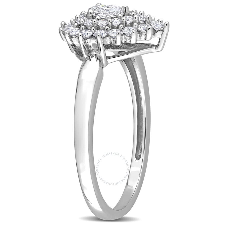 Amour 1/2 Ct Tw Pear And Round Diamond Graduated Halo Engagement Ring In 14k White Gold In White