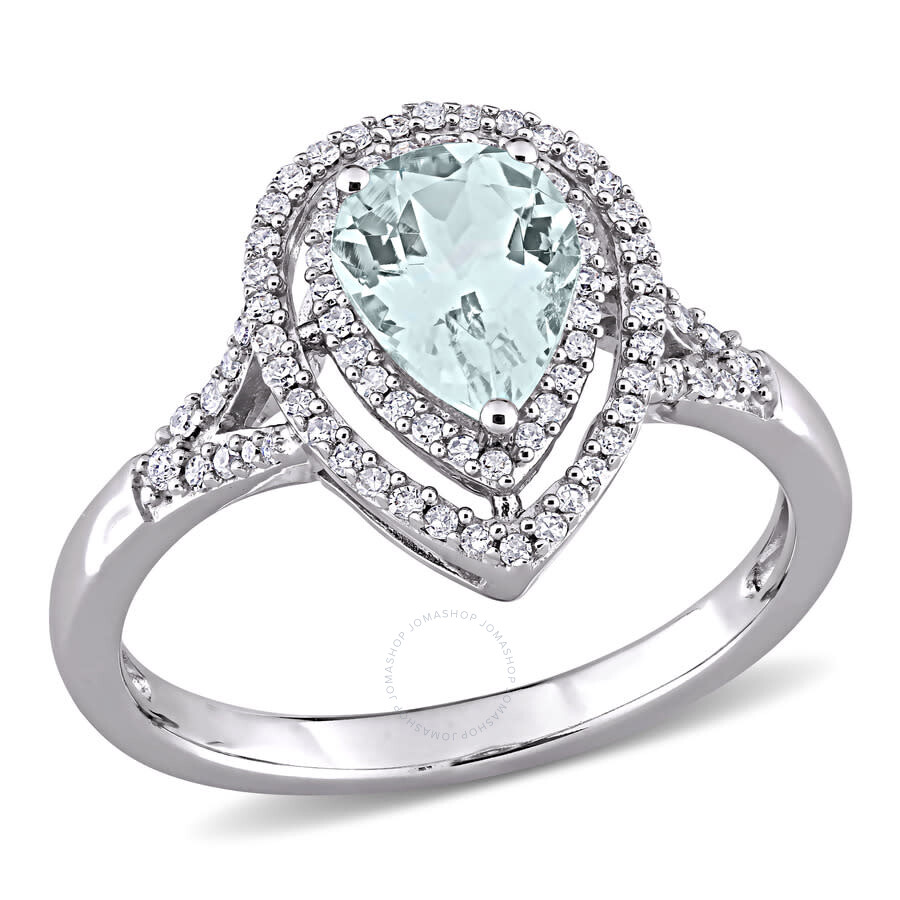 Amour 1 1/5 Ct Tgw Pear Shape Aquamarine And 1/4 Ct Tgw Diamond Ring In 14k White Gold In White