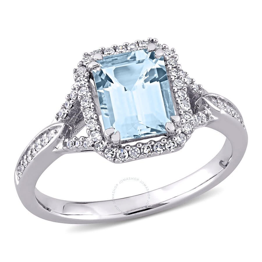 Amour 1 7/8 Ct Tgw Octagon Shape Aquamarine And 1/5 Ct Tgw Diamond Ring In 14k White Gold In White
