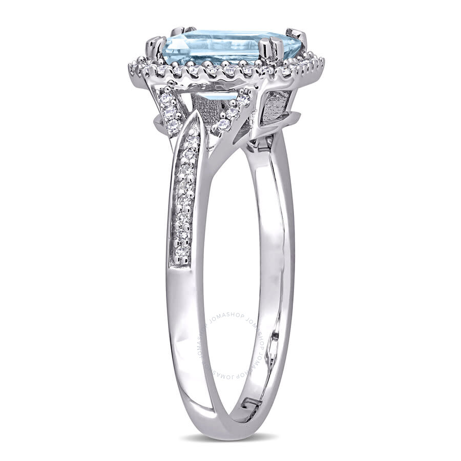 Amour 1 7/8 Ct Tgw Octagon Shape Aquamarine And 1/5 Ct Tgw Diamond Ring In 14k White Gold In White