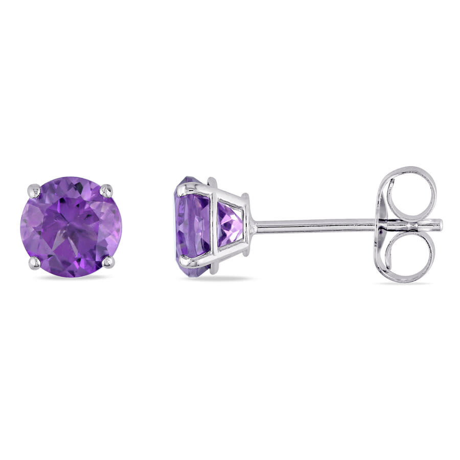 Amour Amethyst Stud Earrings In 14k White Gold In White