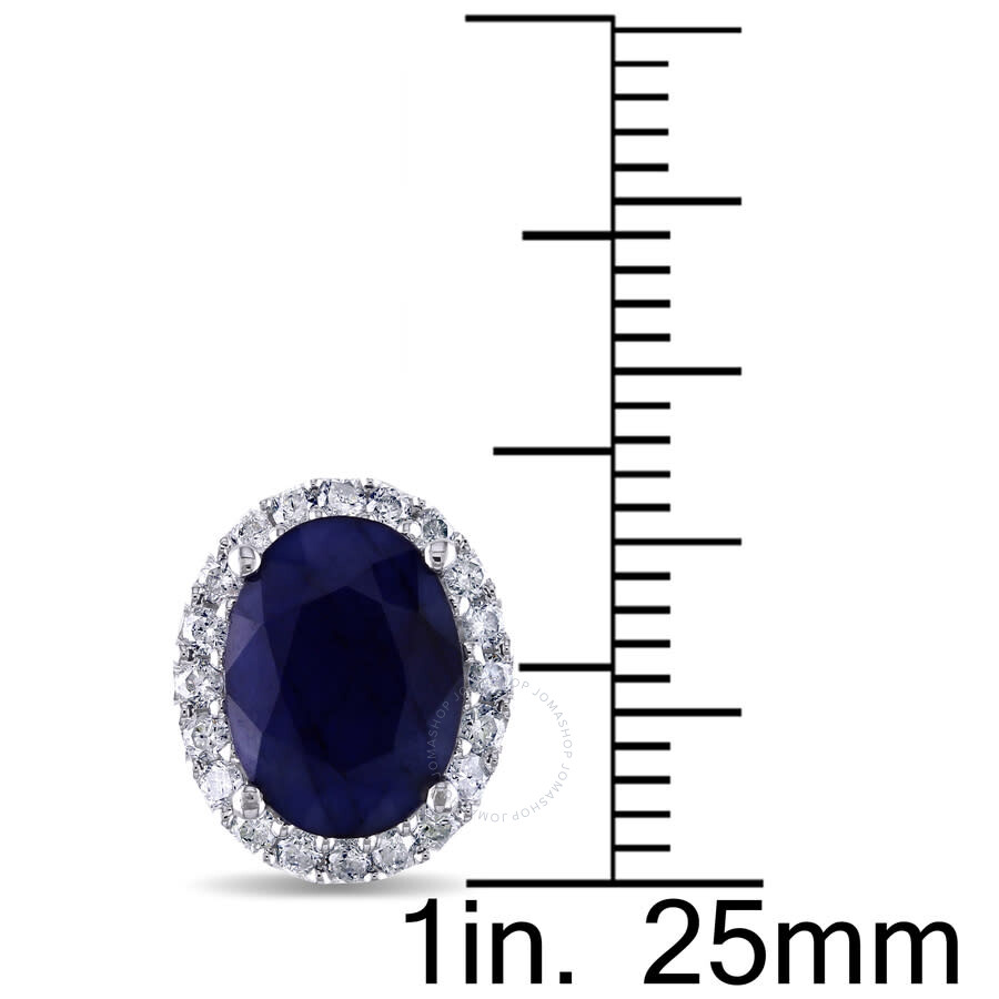 Shop Amour 5 1/3 Ct Tgw Oval Diffused Sapphire And 3/8 Ct Tw Diamond Halo Earrings In 14k White Gold