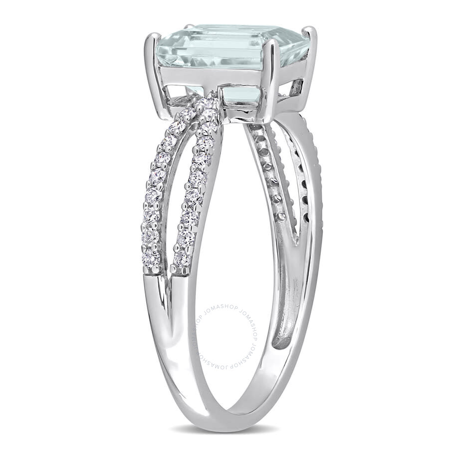 Amour 7/8 Ct Tgw Octagon Aquamarine And 1/5 Ct Tdw Diamond Crossover Ring In 14k White Gold In White