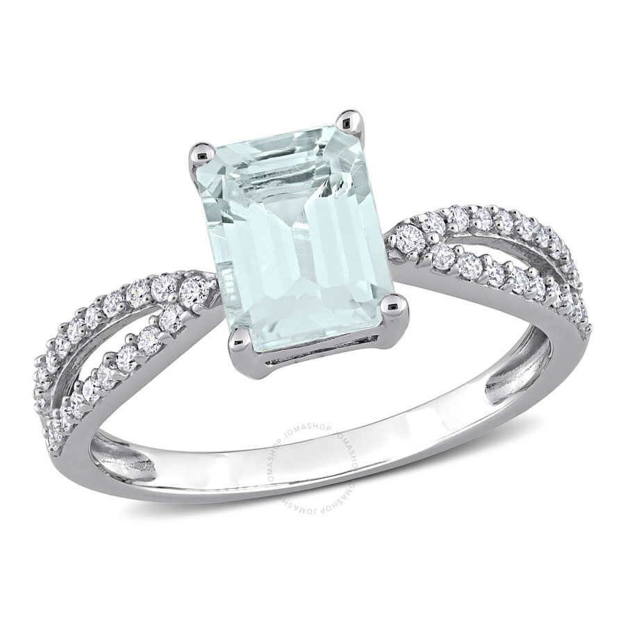 Amour 7/8 Ct Tgw Octagon Aquamarine And 1/5 Ct Tdw Diamond Crossover Ring In 14k White Gold In White
