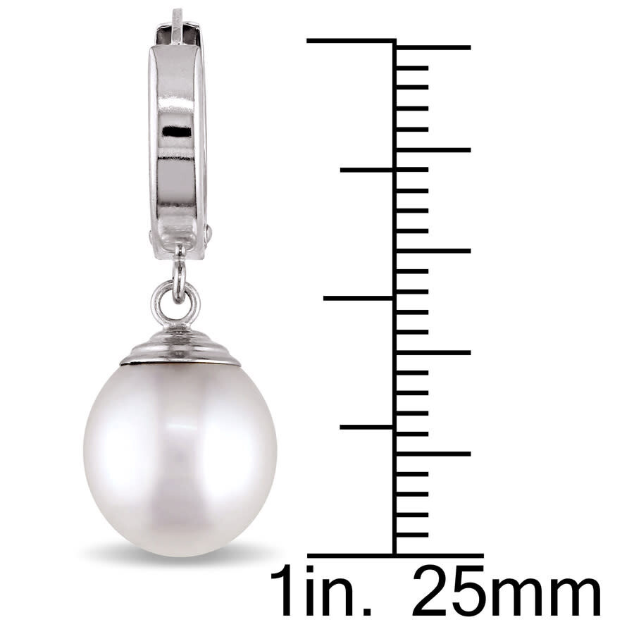 Amour 9 - 10 Mm South Sea Cultured Pearl Hinged Hoop Drop Earrings In 14k White Gold In White