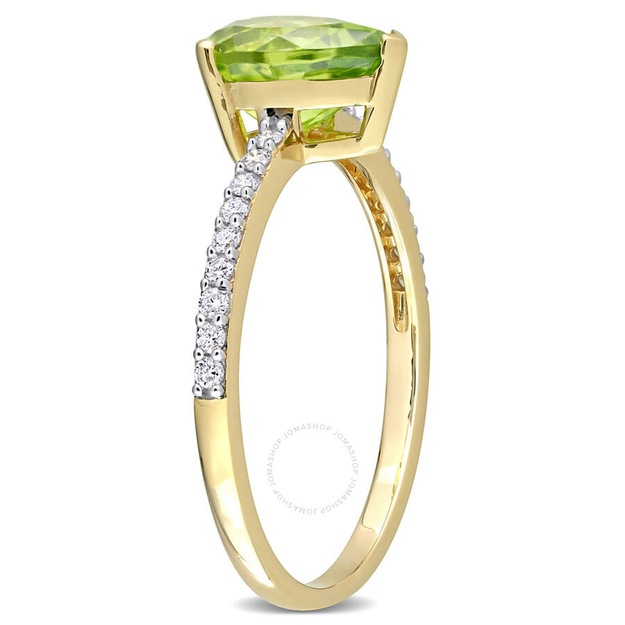 Shop Amour 1/7 Ct Tgw Pear Shape Peridot And 1/7 Ct Tdw Diamond Ring In 14k Yellow Gold