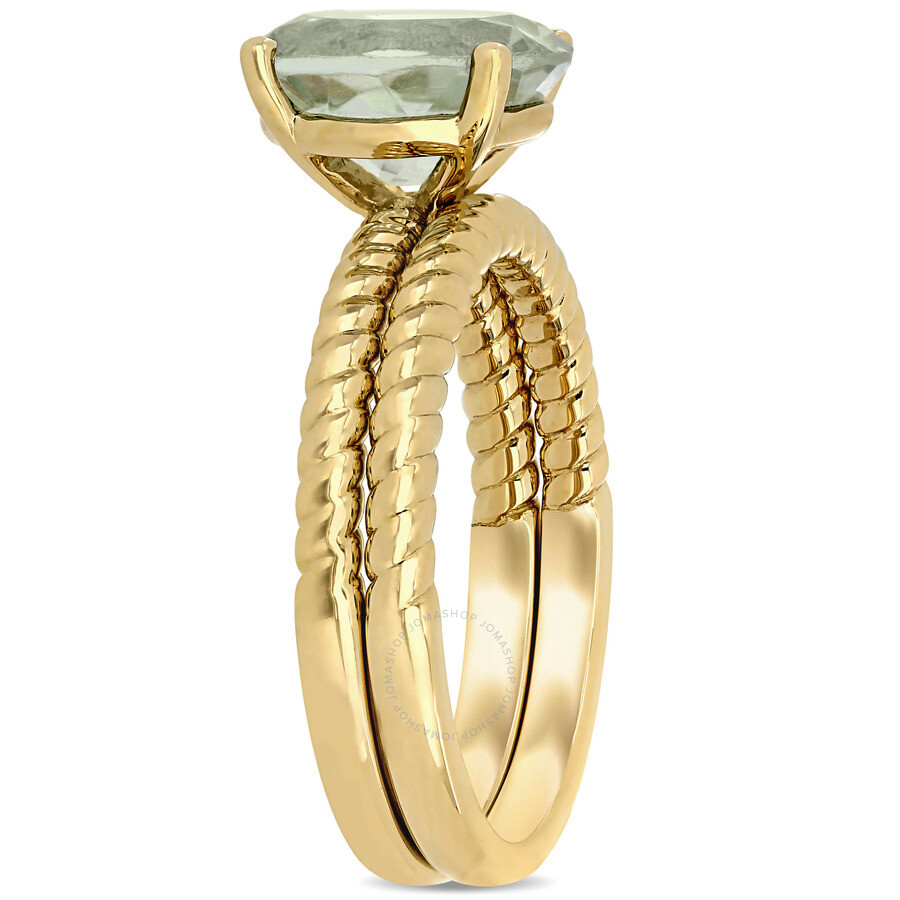 Shop Amour 2 1/3ct Tgw Green Quartz Twist Bridal Ring Set In 14k Yellow Gold