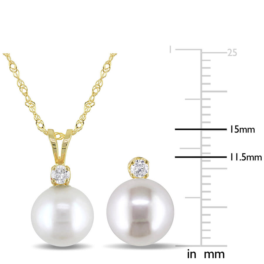 Amour 2-pc Set Of 8-9 Mm Cultured Freshwater Pearl And 1/6 Ct Tw Diamond Stud Earrings And Pendant W In Yellow