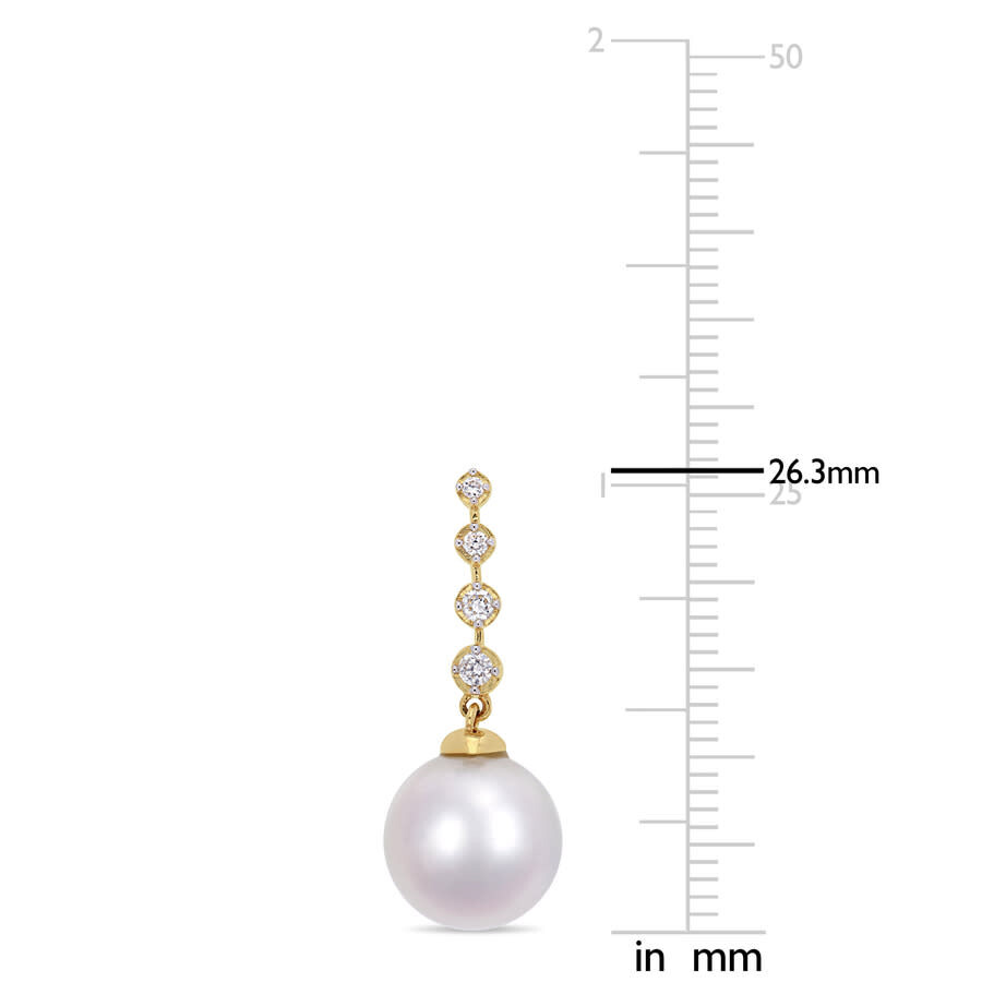 Amour 10 - 10.5 Mm South Sea Cultured Pearl And 1/6 Ct Tw Diamond Dangle Earrings In 14k Yellow Gold In Yellow