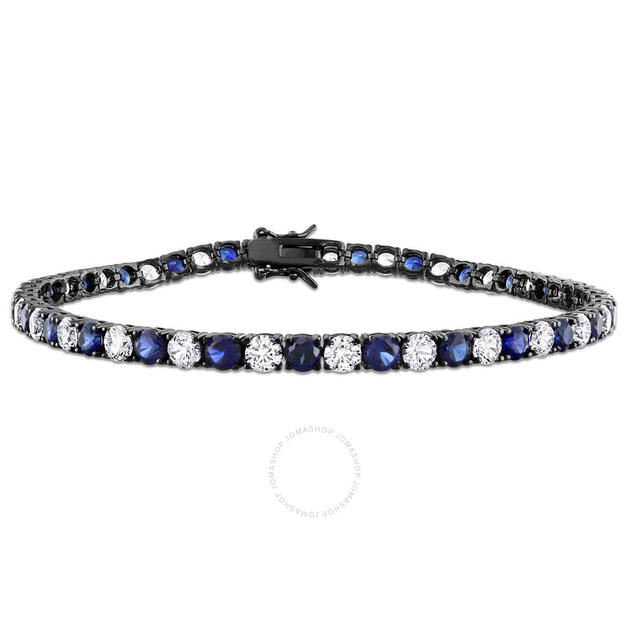Amour 15 1/2 Ct Tgw Created White And Blue Sapphire Men's Tennis Bracelet In Black Rhodium Plated St In Black