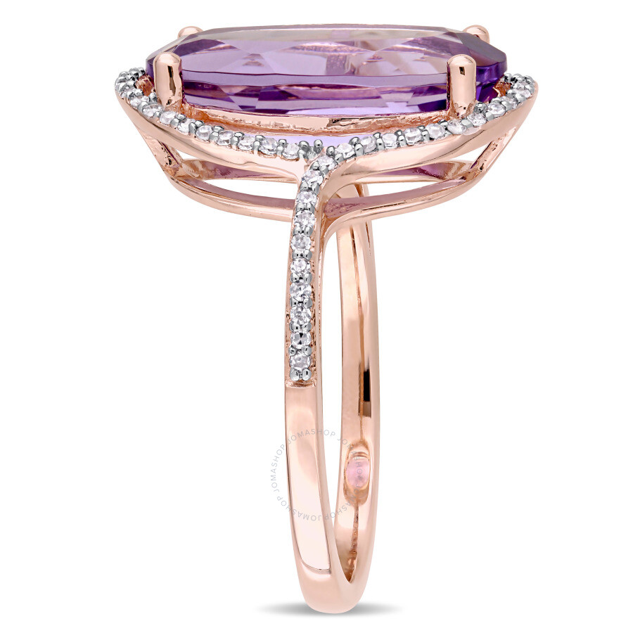 Amour 4 1/3 Ct Tgw Oval Cut Amethyst And 1/5 Ct Tw Diamond Halo Ring In 14k Rose Gold In Rose Gold-tone
