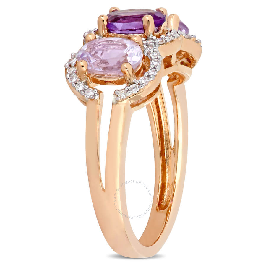 Amour 1 5/8 Ct Tgw Oval-cut African-amethyst & Rose De France And 1/5 Ct Tw Diamond 3-stone Halo Rin In Pink