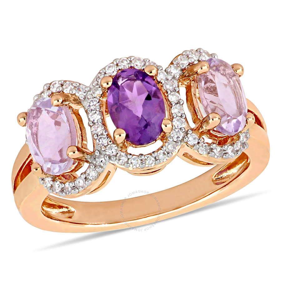 Shop Amour 1 5/8 Ct Tgw Oval-cut African-amethyst & Rose De France And 1/5 Ct Tw Diamond 3-stone Halo Rin In Pink