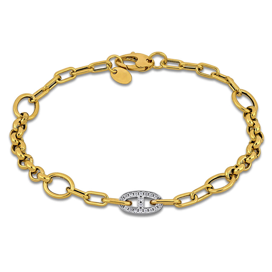Amour 1/5 Ct Tgw Cubic Zirconia Oval & Rectangular Rolo Link Bracelet In 14k Two-tone Gold - 7.5 In