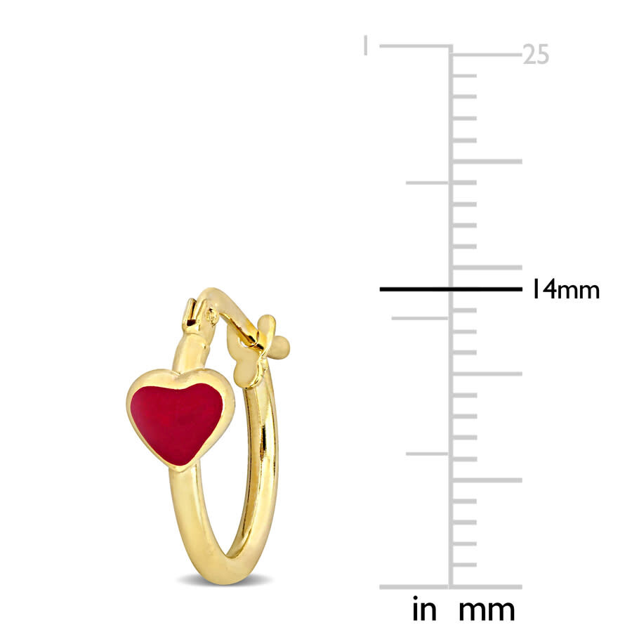 Amour 15mm Red Enamel Heart Hoop Earrings In 14k Yellow Gold In Yellow