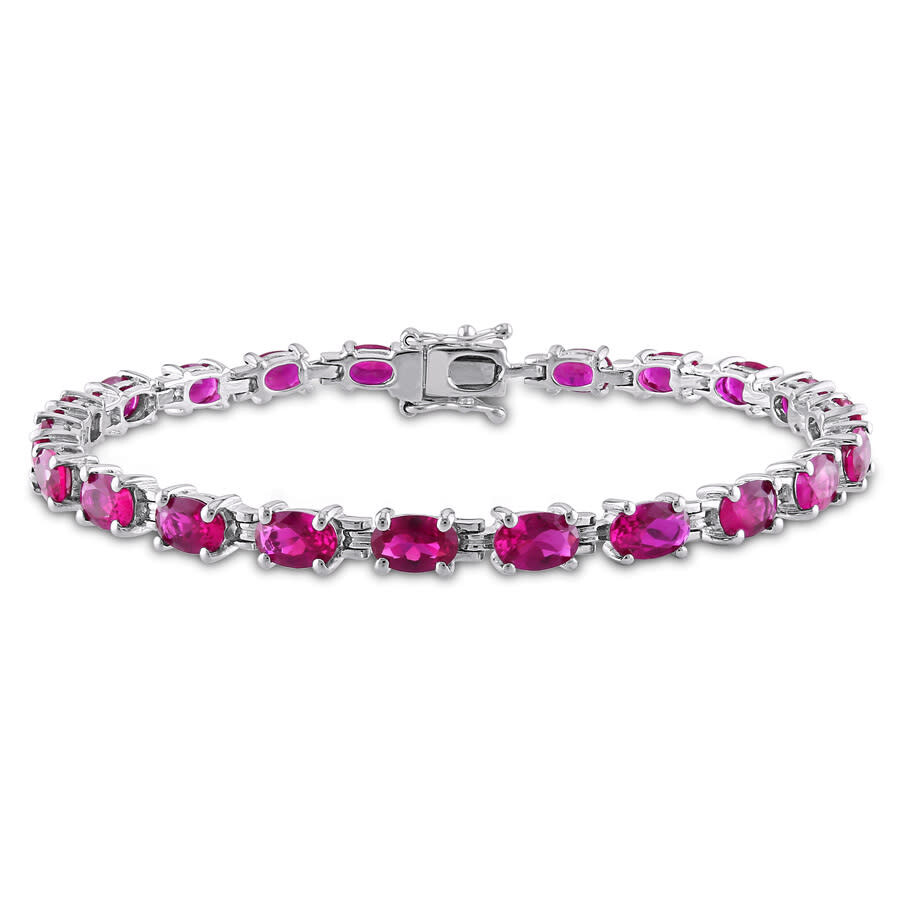 Shop Amour 16 1/2 Ct Tgw Created Ruby Bracelet In Sterling Silver In White