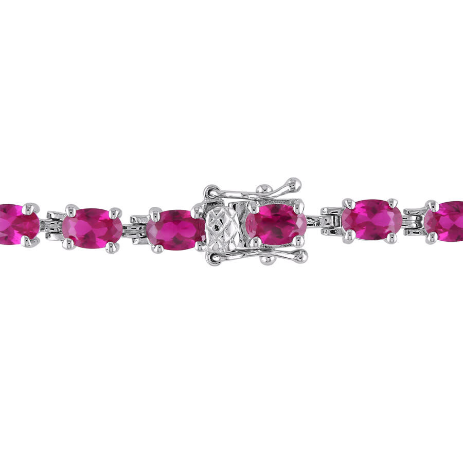 Shop Amour 16 1/2 Ct Tgw Created Ruby Bracelet In Sterling Silver In White