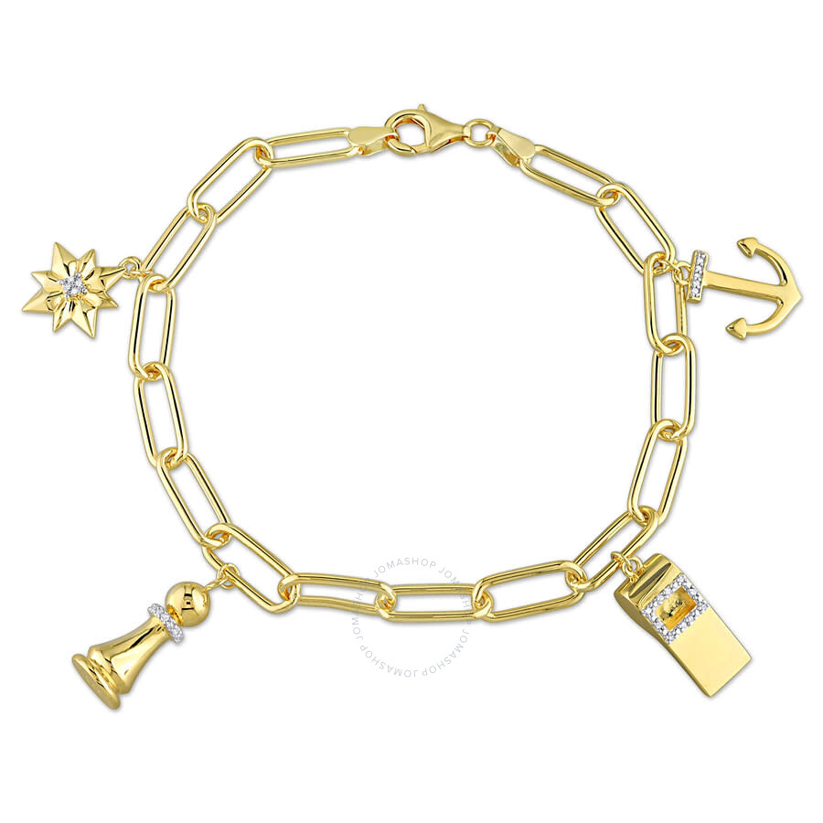 Amour 1/6ct Tdw Men's Diamond 4-charm 6mm Oval Link Chain Bracelet In Yellow Plated Sterling Silver In Yellow