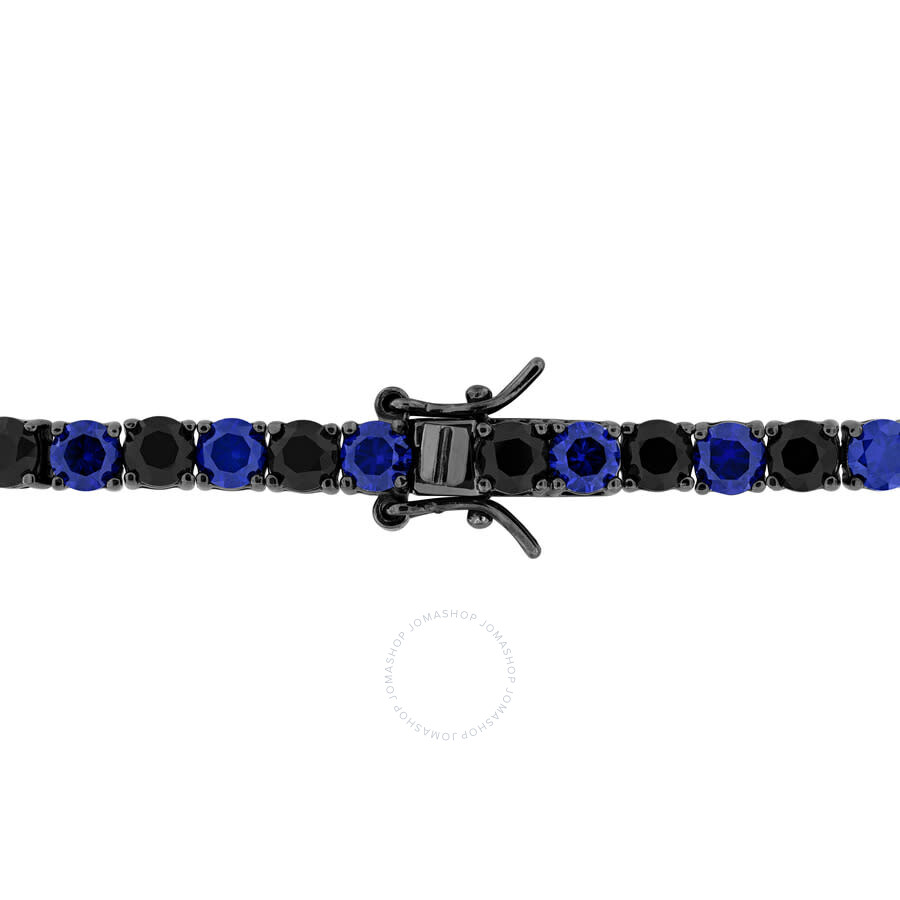 Shop Amour 17 Ct Created Blue And Black Sapphire Men's Tennis Bracelet In Black Rhodium Plated Sterling S