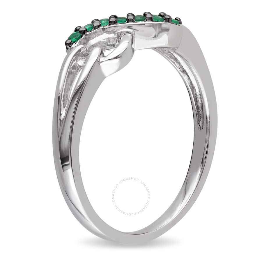 Amour Emerald Accent Infinity Ring In Sterling Silver In White