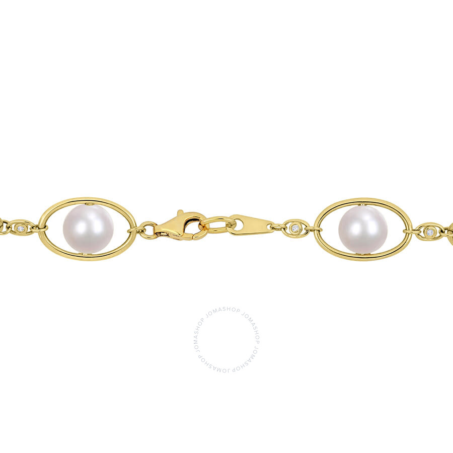 Amour 8-8.5mm Cultured Freshwater Pearl And 1/3 Ct Tgw Cubic Zirconia Halo Necklace In Yellow Plated In Yellow