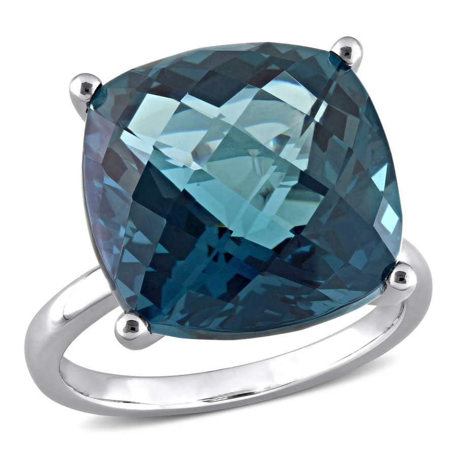 Amour 19 1/4 Ct Tgw Cushion Checkerboard London Blue Topaz Cocktail Ring In 14k White Gold In White