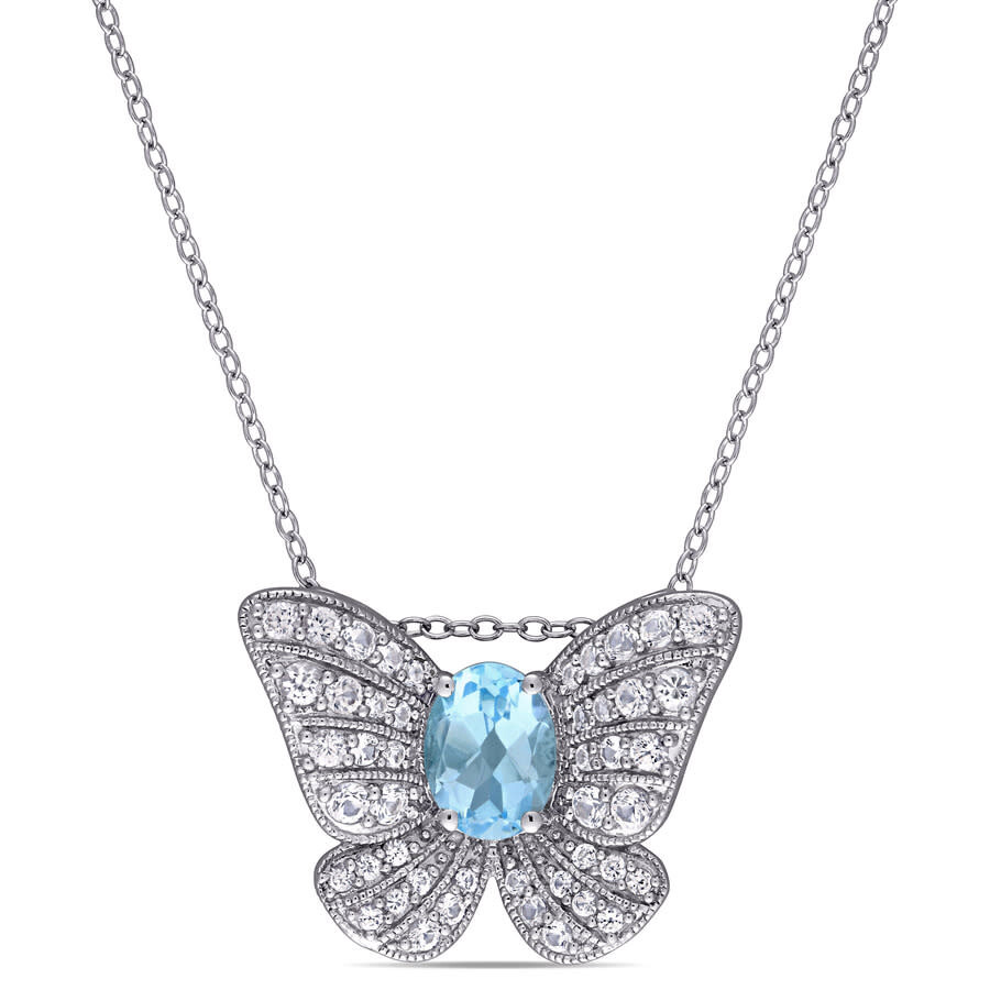 1/2Ct Mystic Topaz And Diamond Butterfly Pendant-Necklace In Sterling Silver 1/2Ct Mystic Topaz And Diamond Butterfly Pendant-Necklace In Sterling Silver
