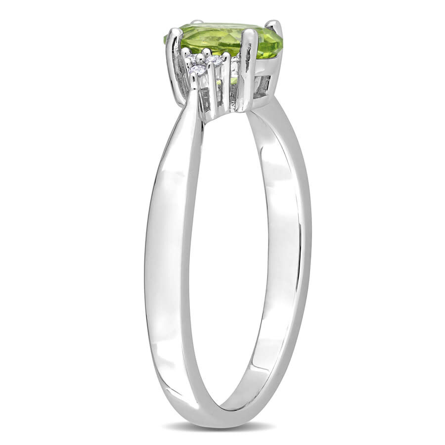 Amour 2 1/2 Ct Tgw Oval Peridot And Diamond Accent Ring And Euro Back Earrings Set In Sterling Silve In White