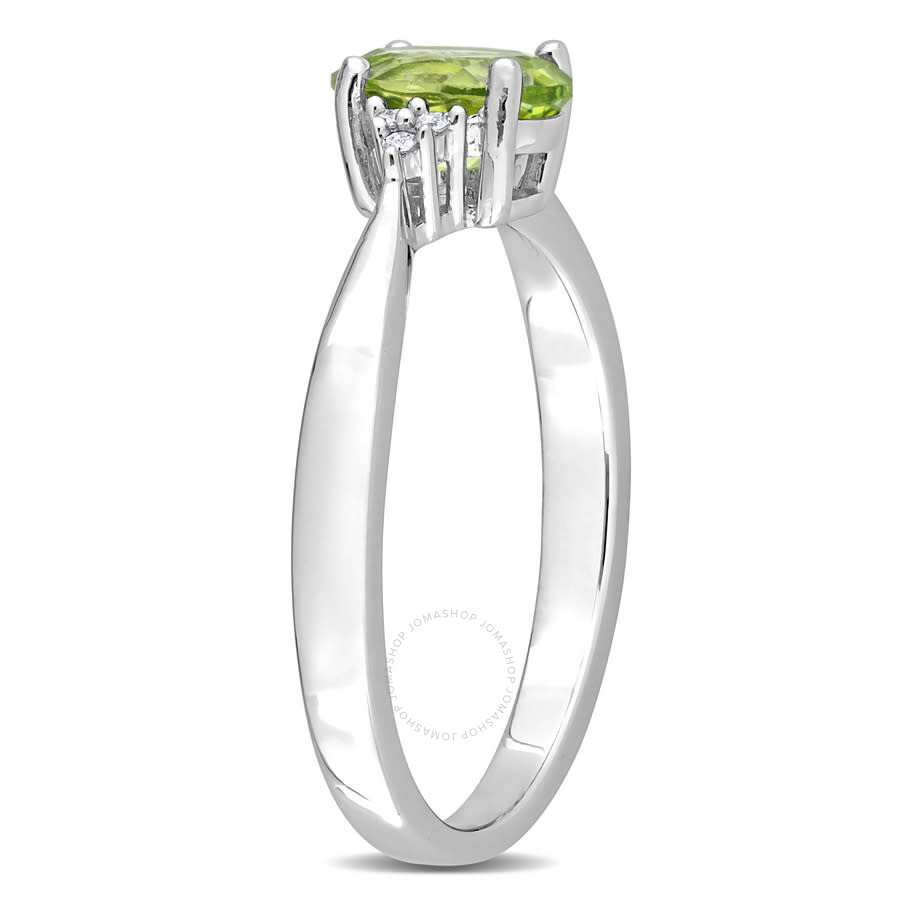 Shop Amour 2 1/2 Ct Tgw Oval Peridot And Diamond Accent Ring And Euro Back Earrings Set In Sterling Silve In White