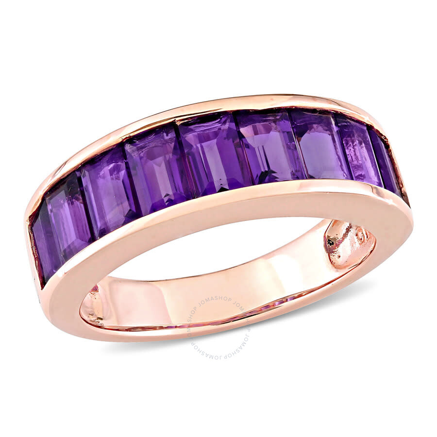 Shop Amour 2 1/3 Ct Tgw Baguette-cut African-amethyst Semi-eternity Anniversary Band In Sterling Silver In Pink