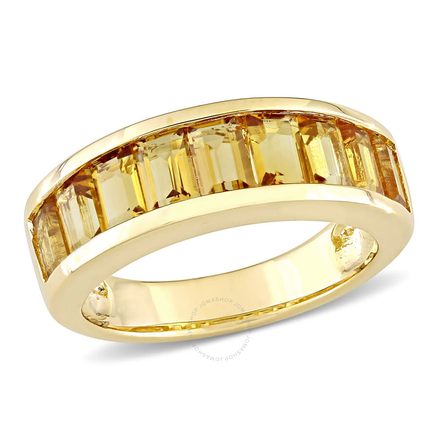 Shop Amour 2 1/3 Ct Tgw Baguette-cut Citrine Semi-eternity Anniversary Band In Sterling Silver In Yellow