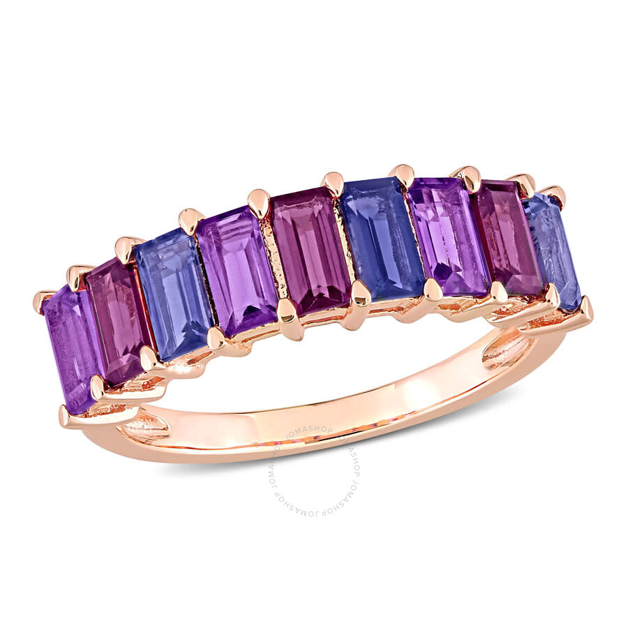 Shop Amour 2 1/6 Ct Tgw Baguette Amethyst-brazil Rhodolite And Iolite Semi-eternity Ring In Rose Plated S In Pink