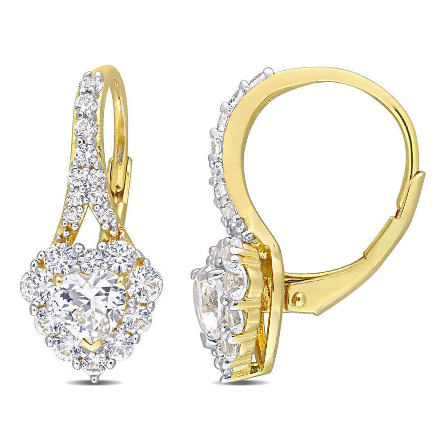 Amour 2 2/5 Ct Tgw Created White Sapphire Halo Heart Leverback Earrings In Yellow Plated Sterling Si In Yellow