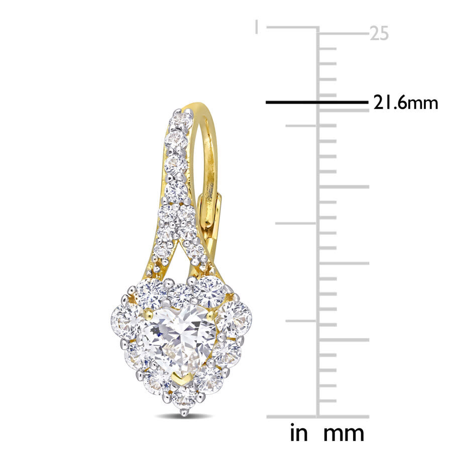 Amour 2 2/5 Ct Tgw Created White Sapphire Halo Heart Leverback Earrings In Yellow Plated Sterling Si In Yellow