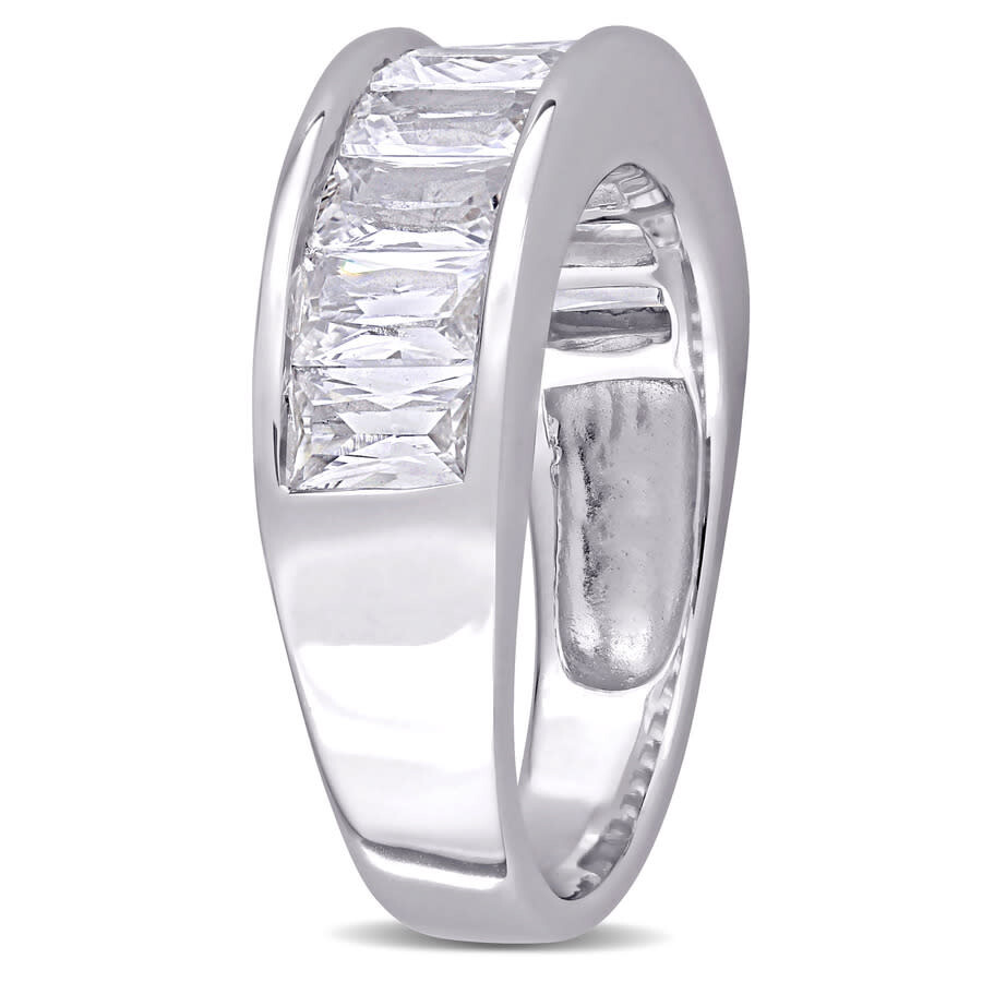 Amour 2 3/4 Ct Tgw Baguette-cut Created White Sapphire Semi-eternity Anniversary Band In Sterling Si In White