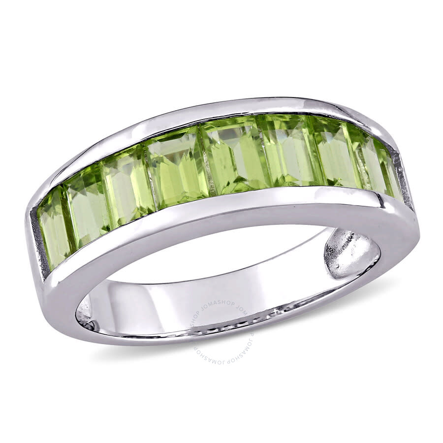 Shop Amour 2 3/4 Ct Tgw Baguette-cut Peridot Semi-eternity Anniversary Band In Sterling Silver In White