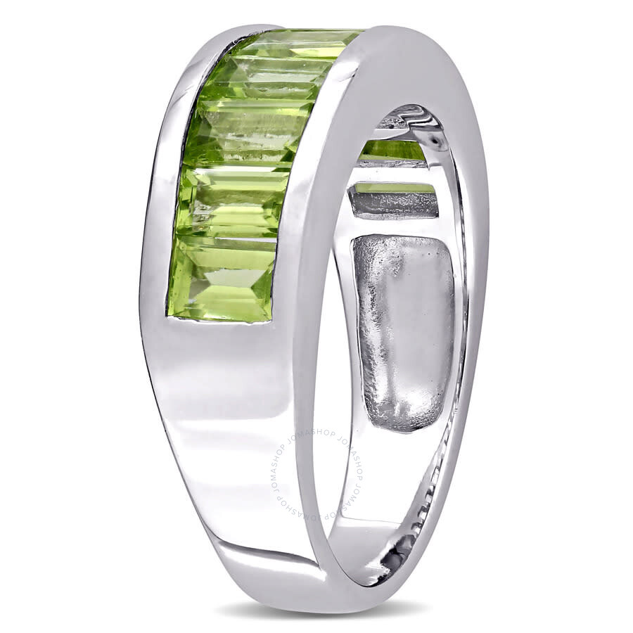Amour 2 3/4 Ct Tgw Baguette-cut Peridot Semi-eternity Anniversary Band In Sterling Silver In White