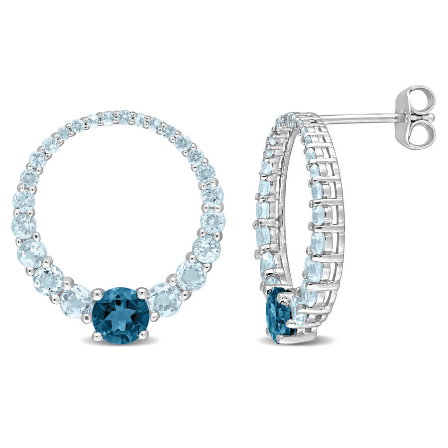 Amour 3 1/3 Ct Tgw Sky Blue Topaz And London Blue Topaz Graduated Open Circle Earrings In Sterling S In White